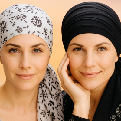 Elegantní šátek a turban na hlavu pro ženy po chemoterapii nebo při vypadávání vlasů.