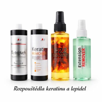 Rozpouštědla keratinu a lepidel pro prodlužování vlasů